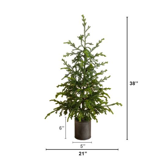 Nearly Natural 38" Unlit Artificial Real Touch Natural Look Norfolk Island Pine in Tin Planter